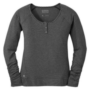 Outdoor Research Striped Women's Mikala Long Sleeve Henley Top Black Gray Large